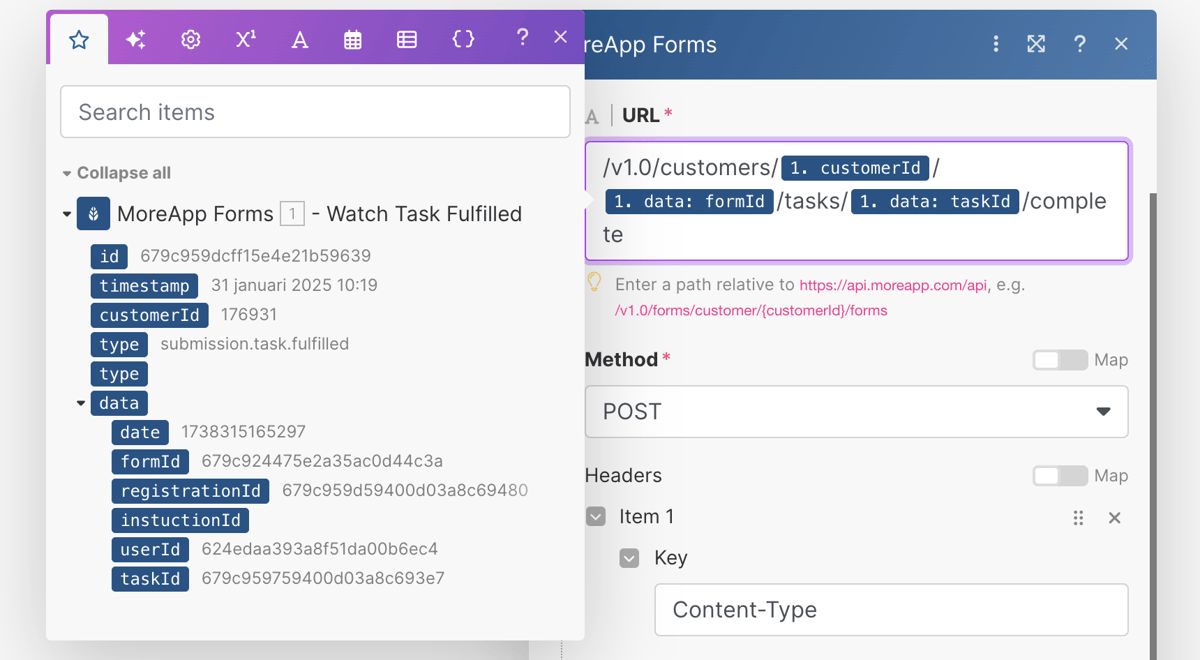 How to mark Tasks as done via Make | MoreApp