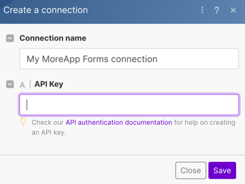 Create a connection Make MoreApp
