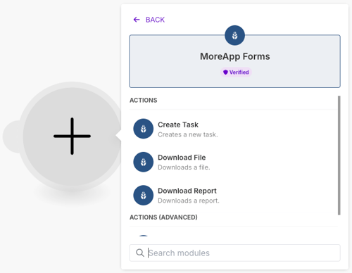 Create a MoreApp task action in Make