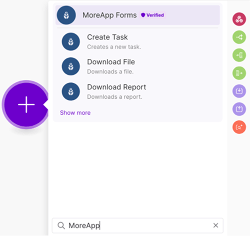MoreApp create task trigger in Make