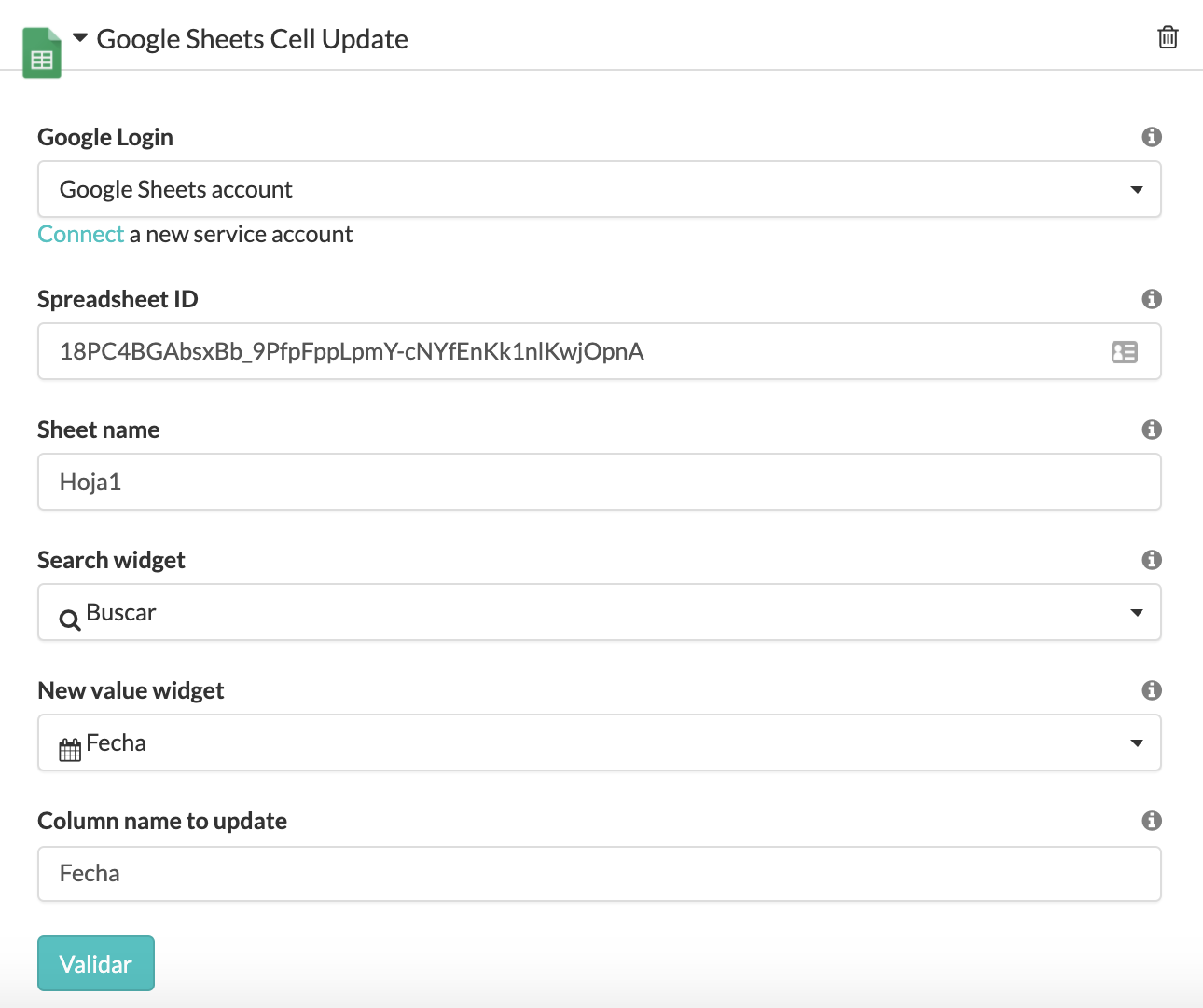 Configuración Integración GSheets y MoreApp