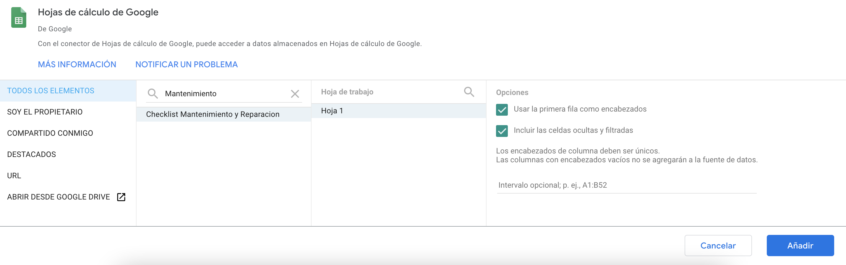 Selecciona la Hoja Google con Registros de MoreApp