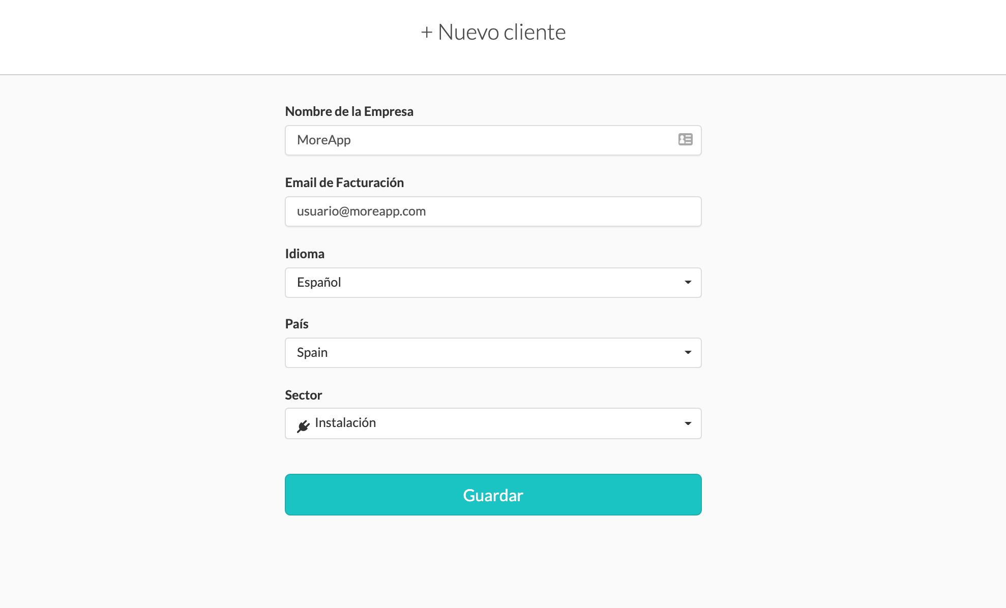 Datos Nuevo Cliente MoreApp