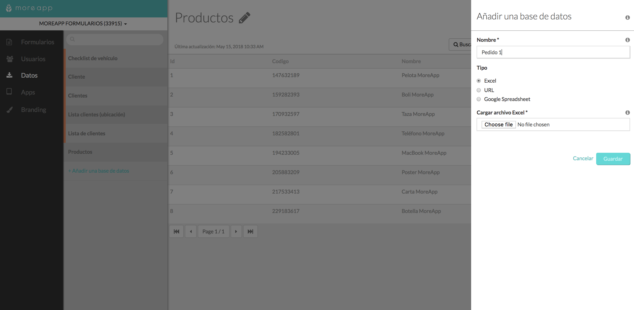 Base de datos Plataforma MoreApp