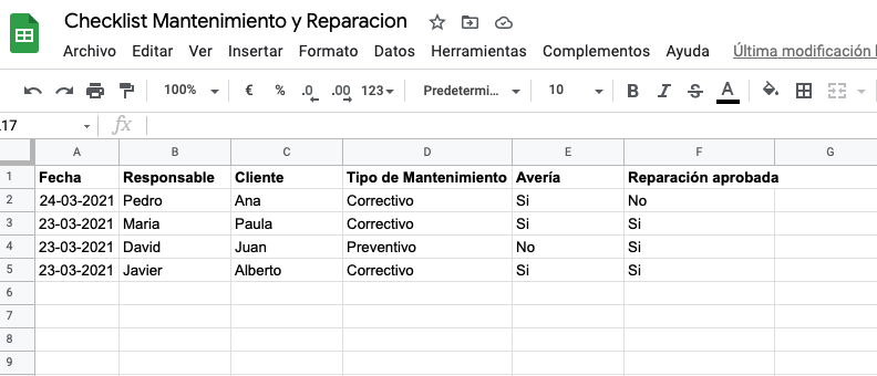 Base de Datos Formularios MoreApp