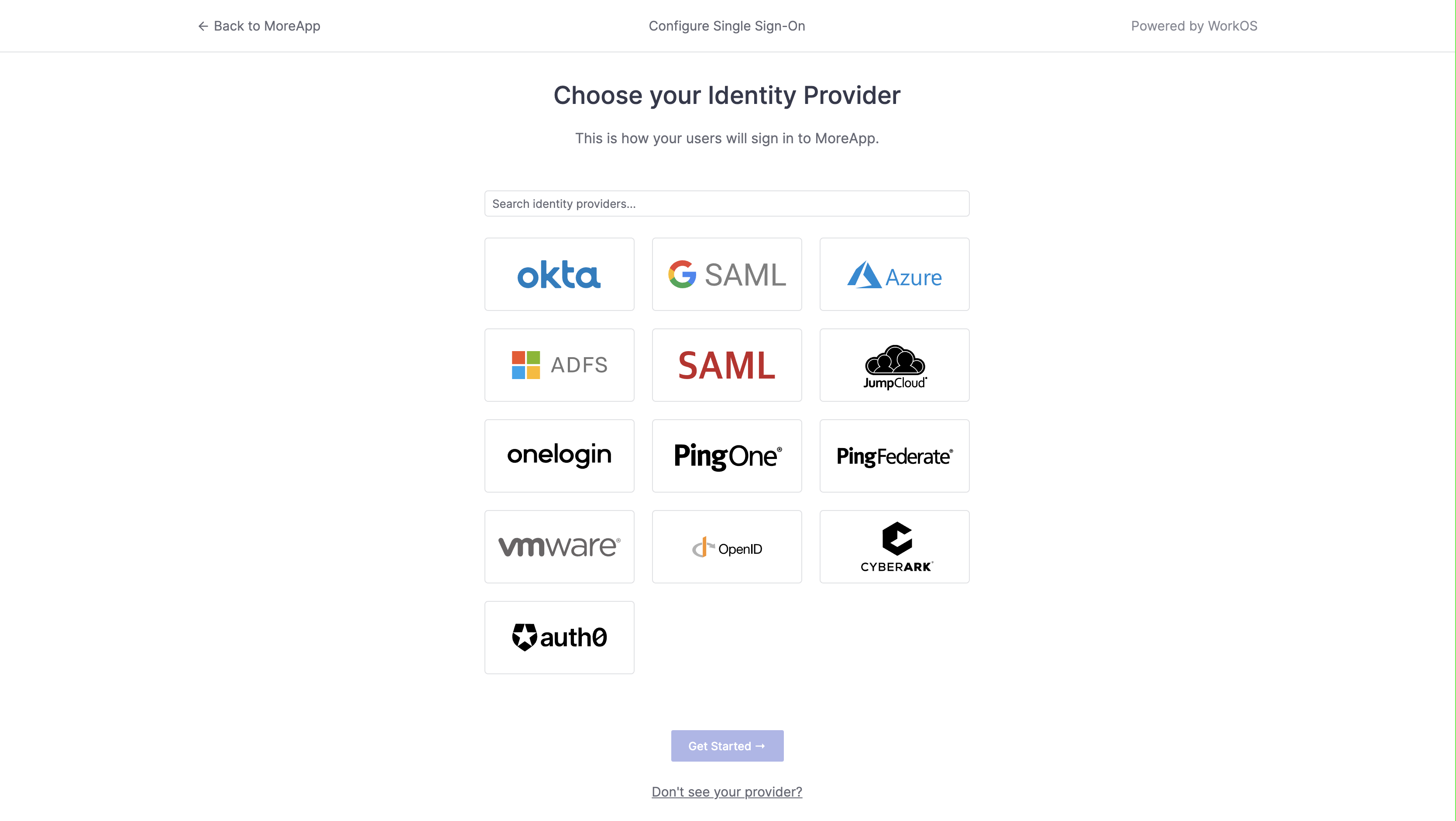 Elige Identity Provider - SSO MoreApp