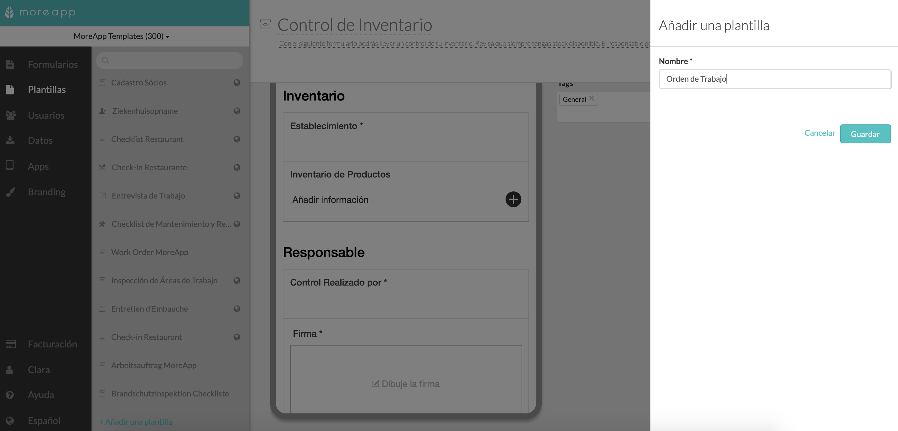 Crea tu plantilla en MoreApp