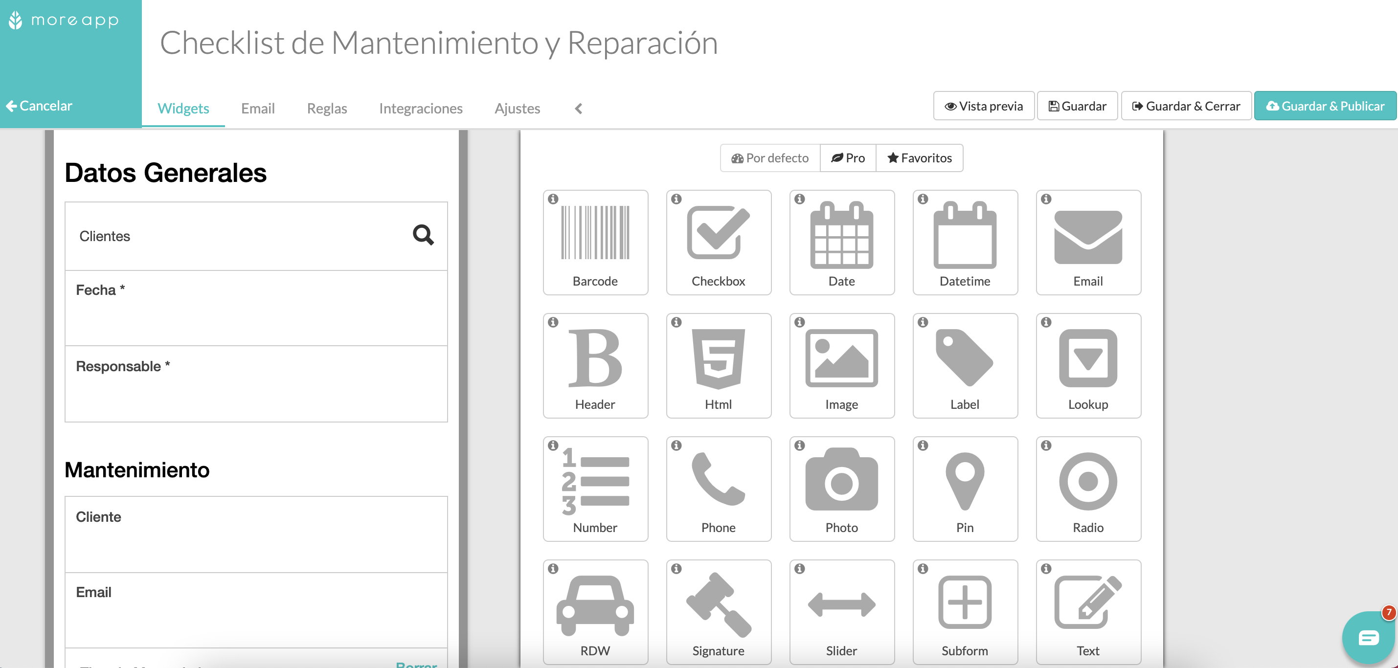 Formulario Plataforma MoreApp