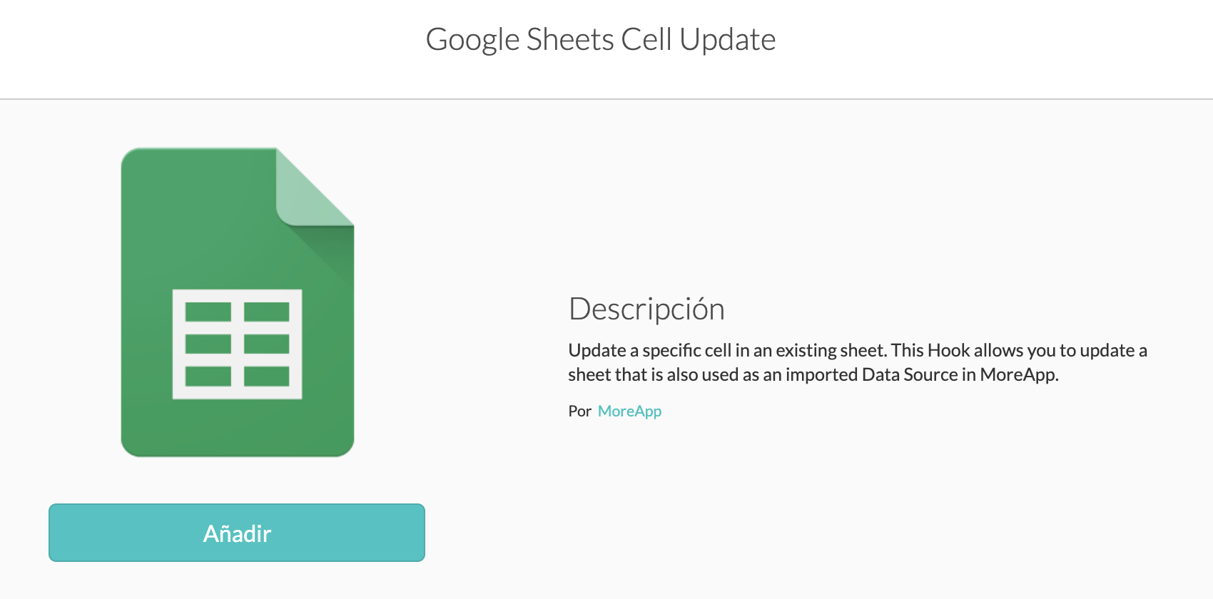 Integración de GoogleSheets Update con MoreApp