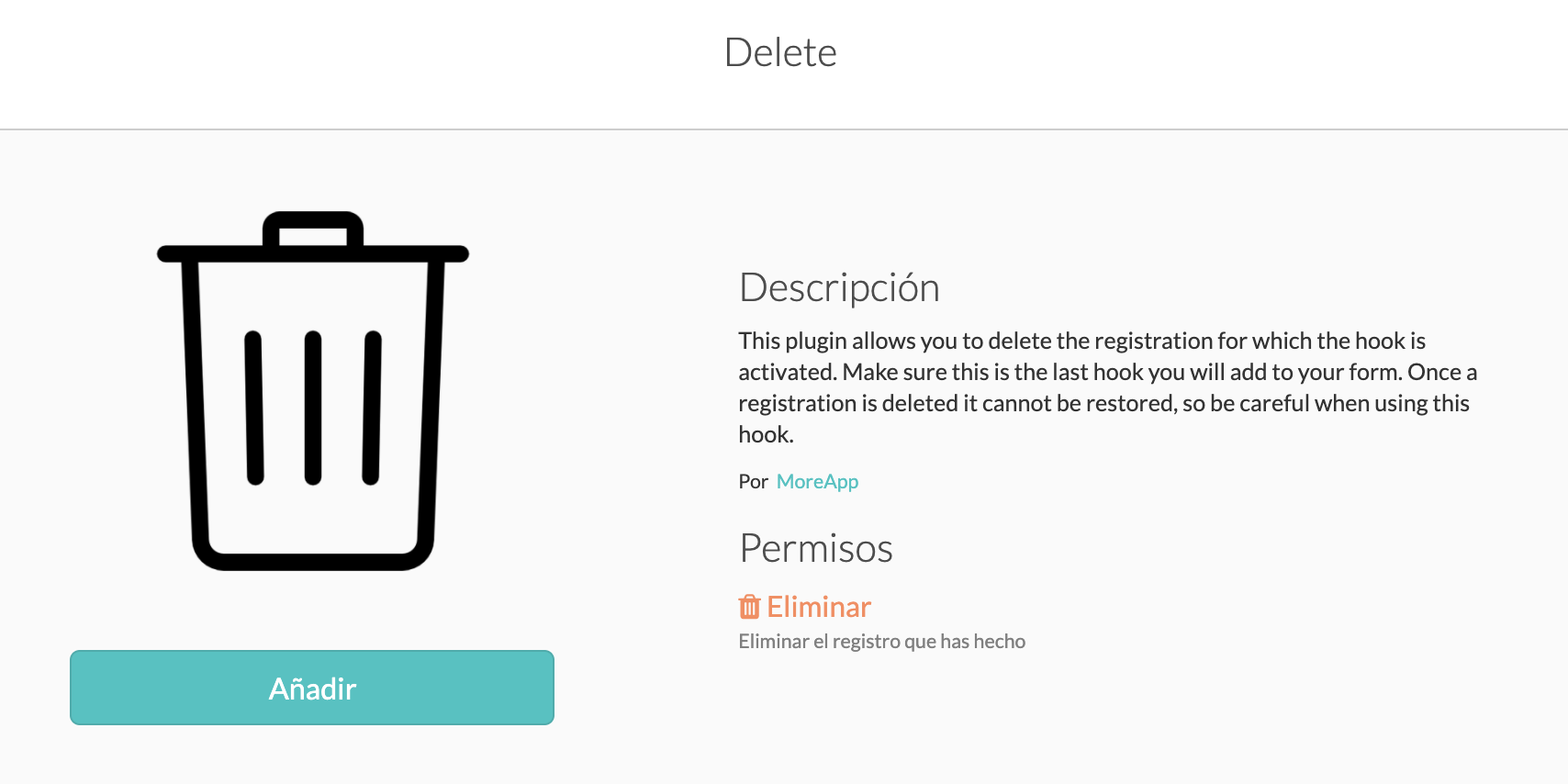 Integración Delete MoreApp