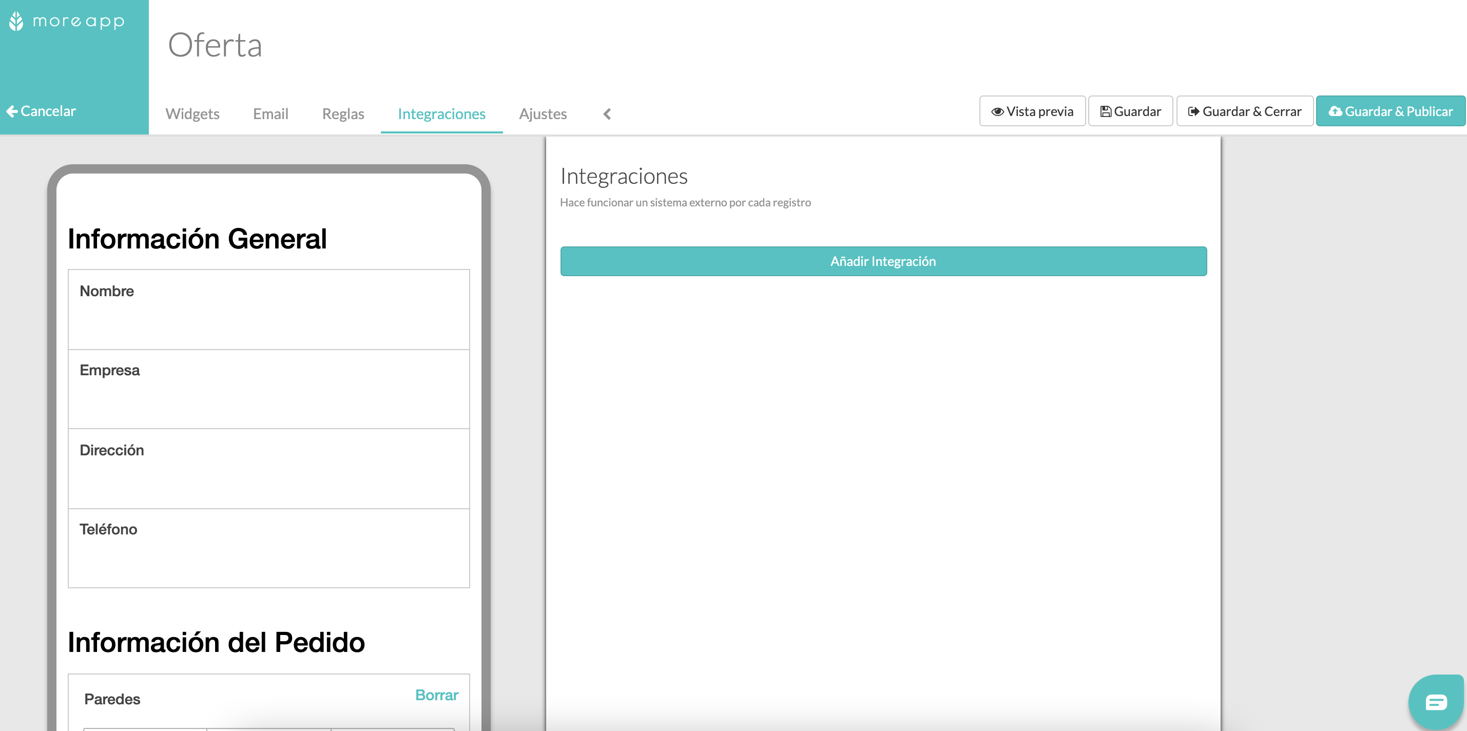 Añade una Integración a tu formulario MoreApp