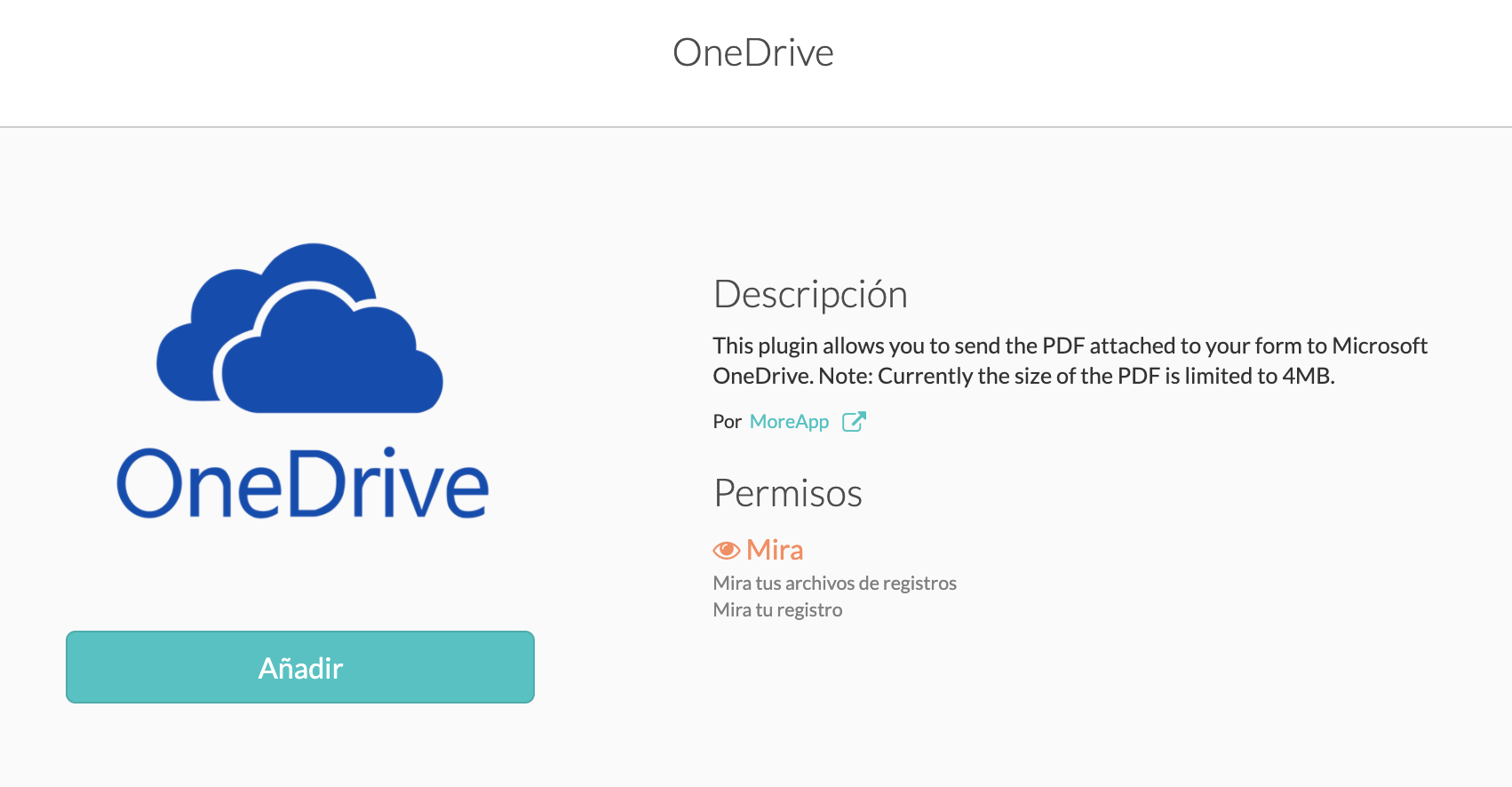 Integra MoreApp con OneDrive