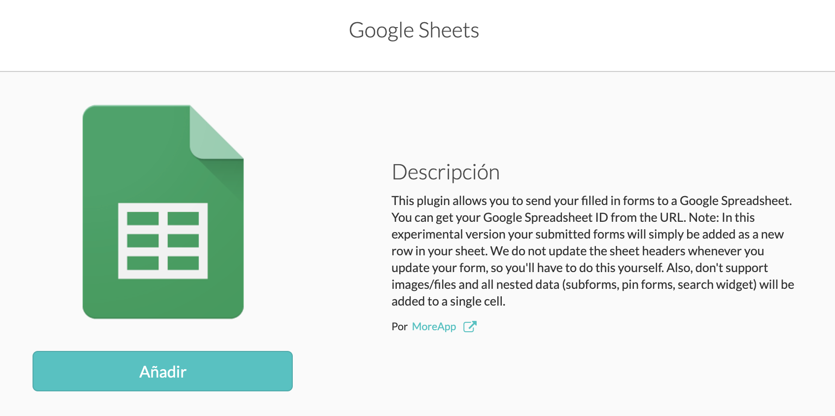 Integra MoreApp con GoogleSheets