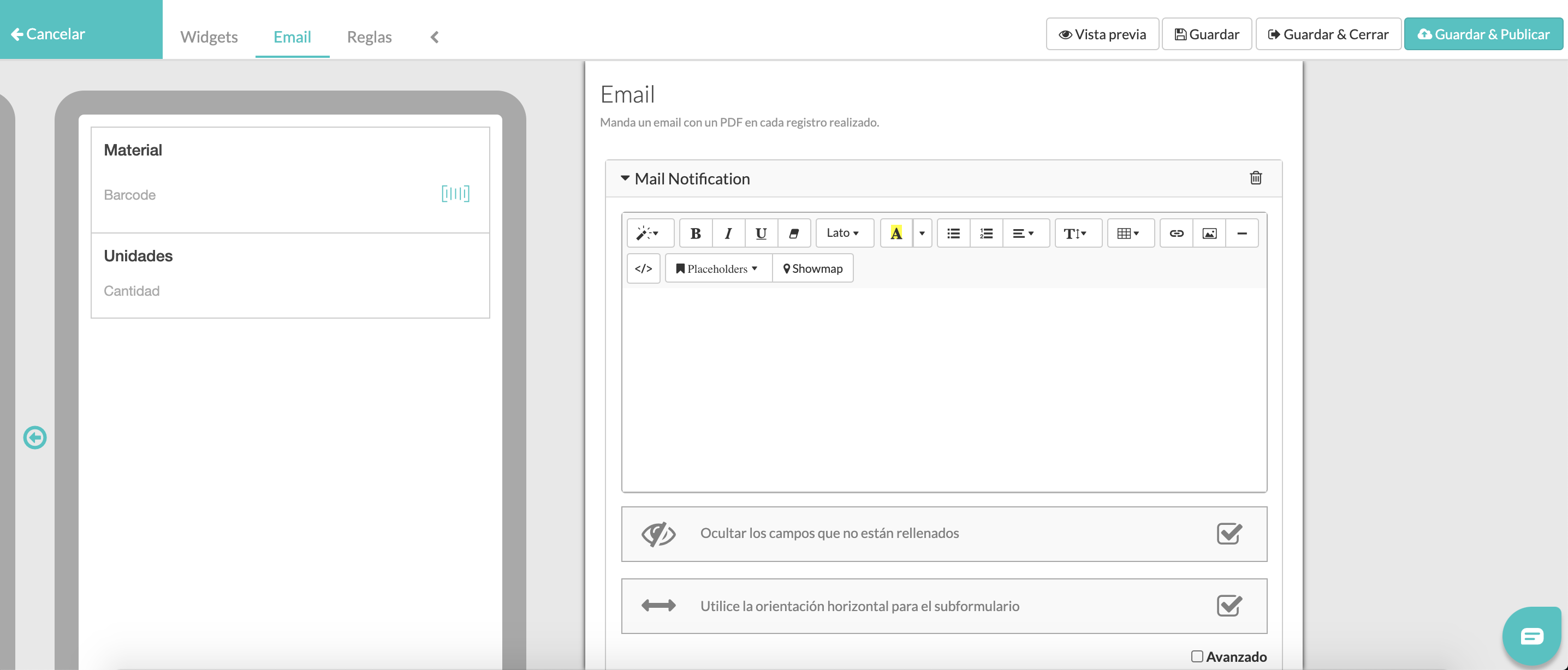 configurar Email Subformulario