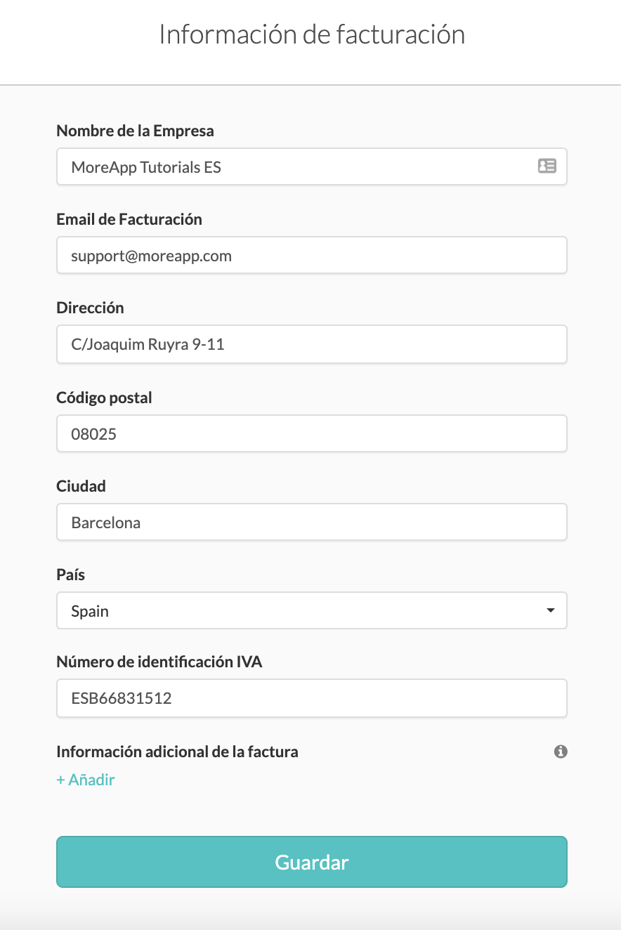 Información de Facturación - MoreApp